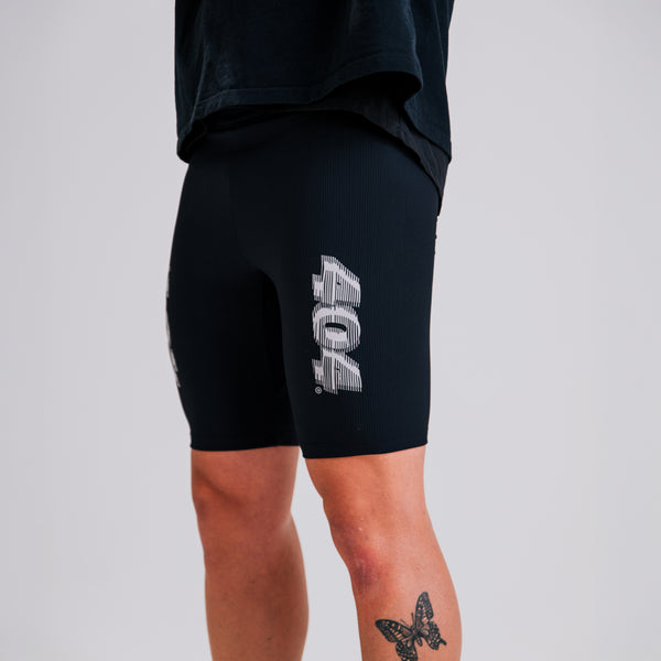 TWO-TONE HALF TIGHTS — BLACK